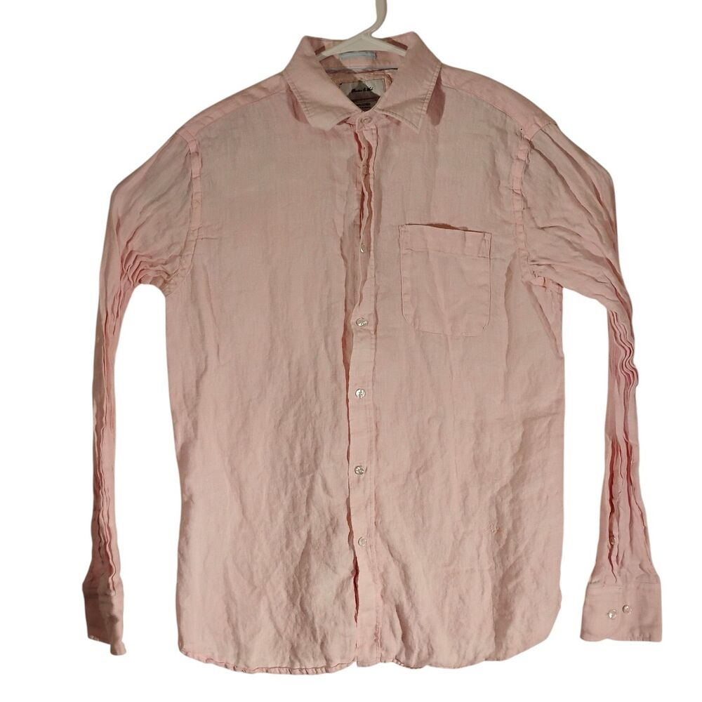 Porter & Ash shirt mens M Medium pink 100% linen long sleeve button collar beach